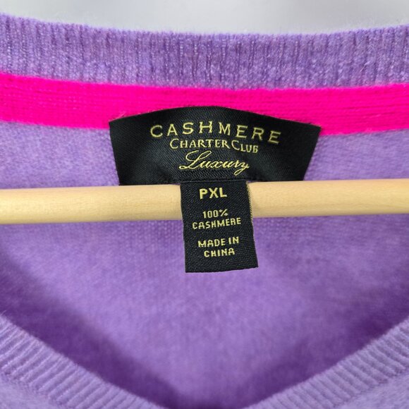 Charter Club 100% Cashmere Light Purple V-Neck Luxury Sweater PXL - Picture 13 of 16
